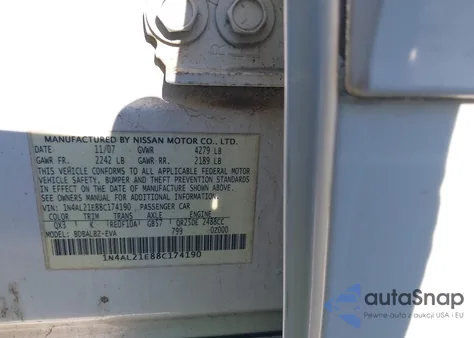 2008 Nissan Altima 2.5 S z USA, uszkodzony, nr VIN 1N4AL21E88C174190